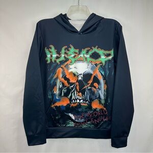 Black Jersey Hoodie with Skull and Flame Design